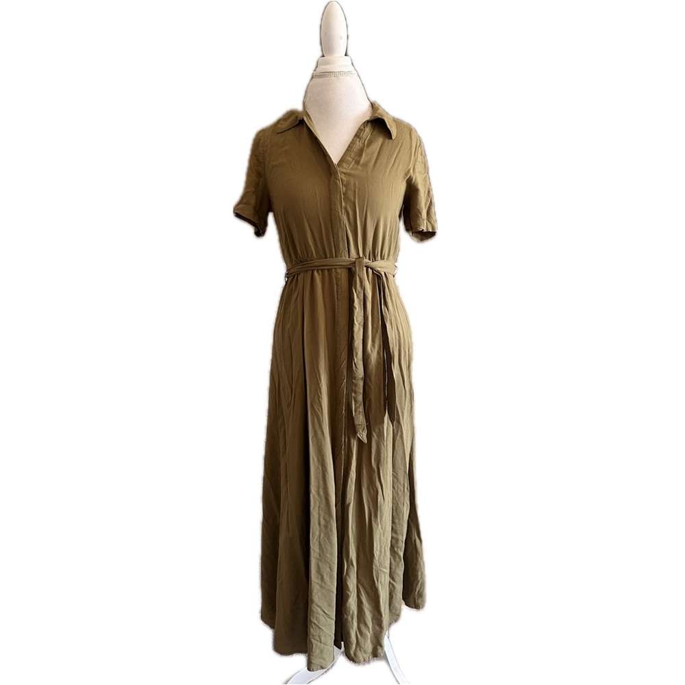 H&M Khaki Maxi Dress with Tie Waist